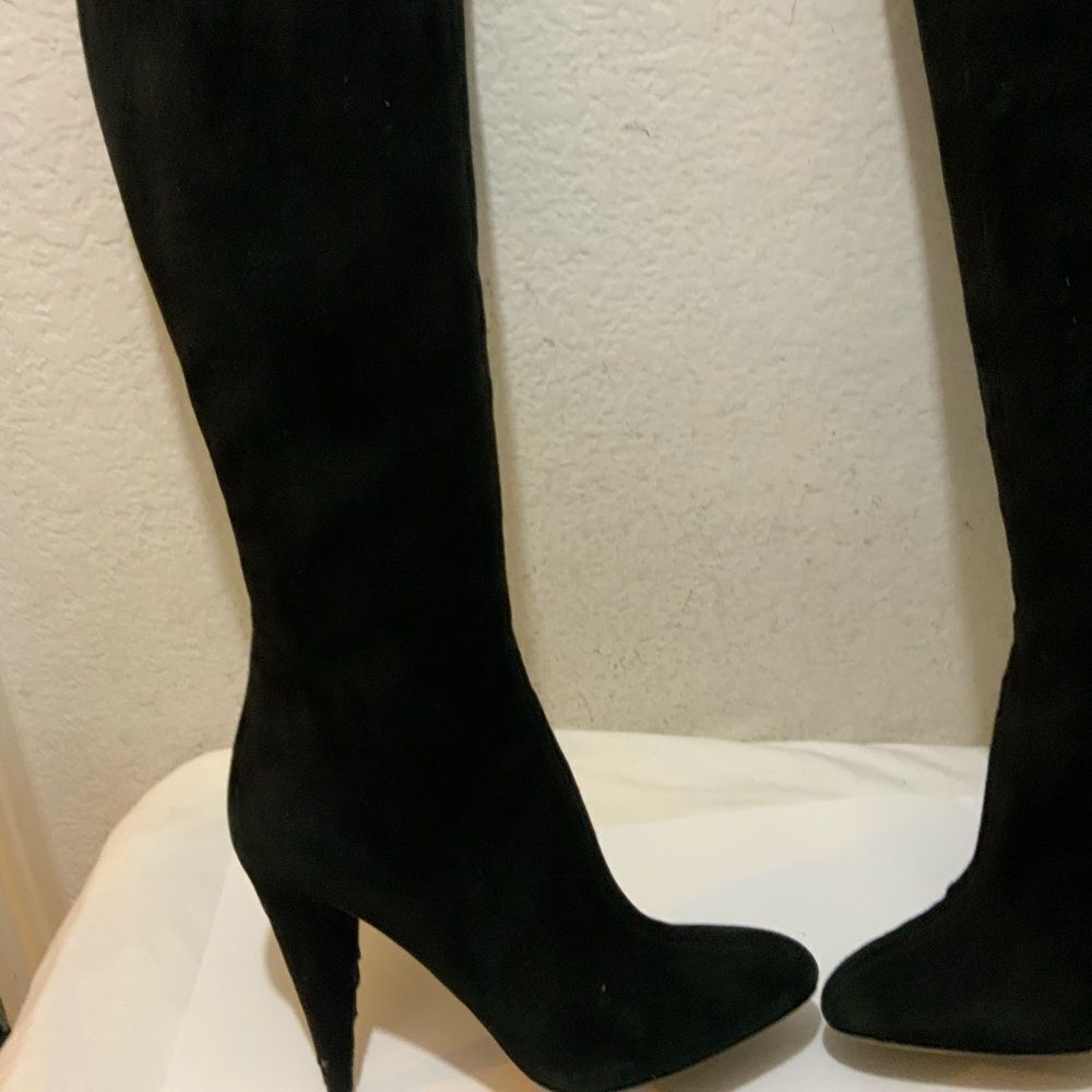 PRADA Black Suede Knee Stiletto Boots Size 39 - Picture 2 of 16